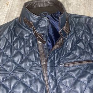 New Stylish Lambskin Coat Navy w/ Brown Size Says XS (I'd say more Small Medium)